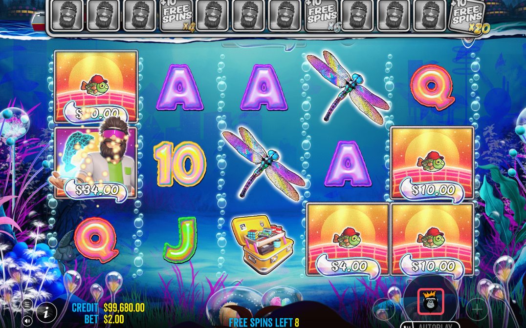 Free Spins round with Fisherman Wild and MONEY symbols
