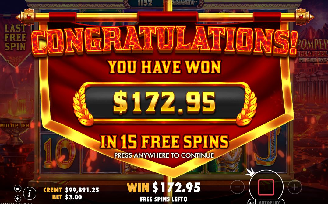 Free Spins screen with tumble wins and multipliers
